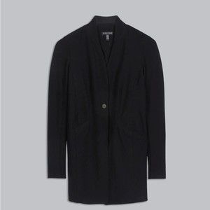 EILEEN FISHER Black Long Single-Button Crepe Blazer